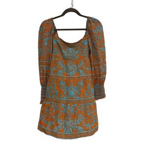 Alice + Olivia Vibrant Orange and Blue Long Sleeve Dress